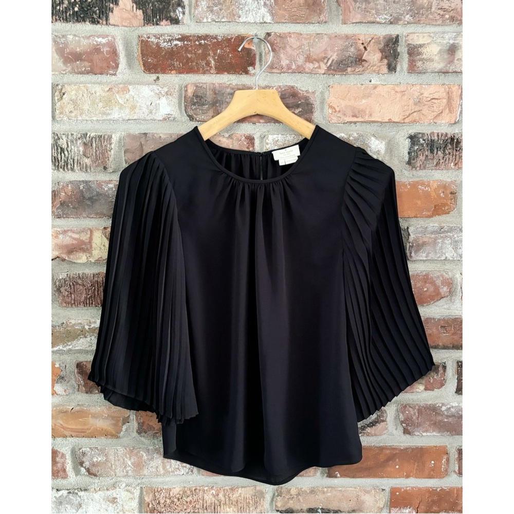 Kate Spade Black Pleat Sleeve Blouse Top, XS